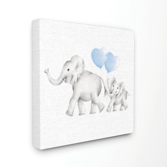 Stupell Industries Elephant Family Balloon Linen Look Canvas Wall Art